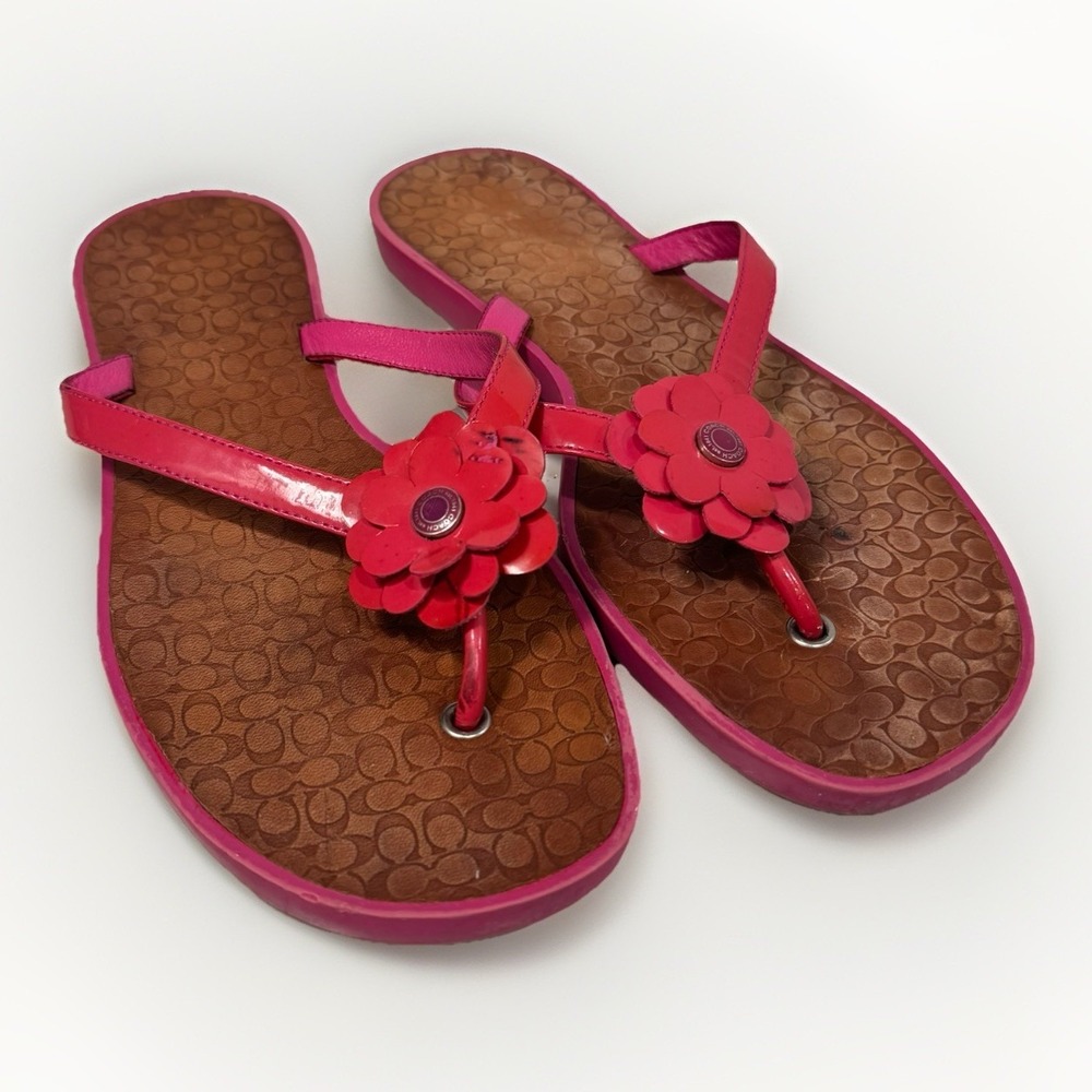 Y2K Vintage COACH Lindy Pink Patent Leather Daisy Vachetta Sandals Women's 7.5